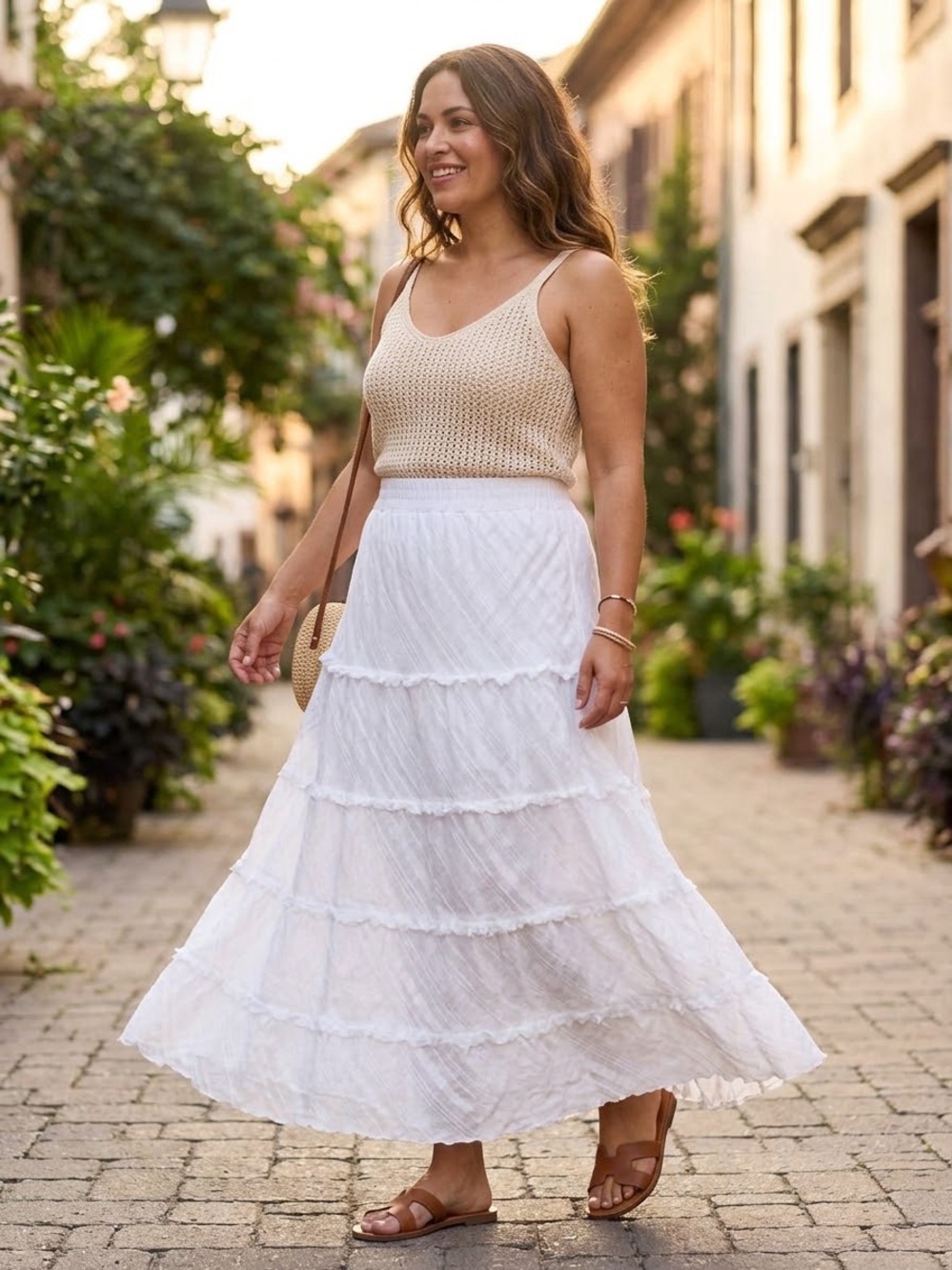 Studio West White Tiered Cottagecore Maxi Skirt XL Cotton Raw Hem Boho